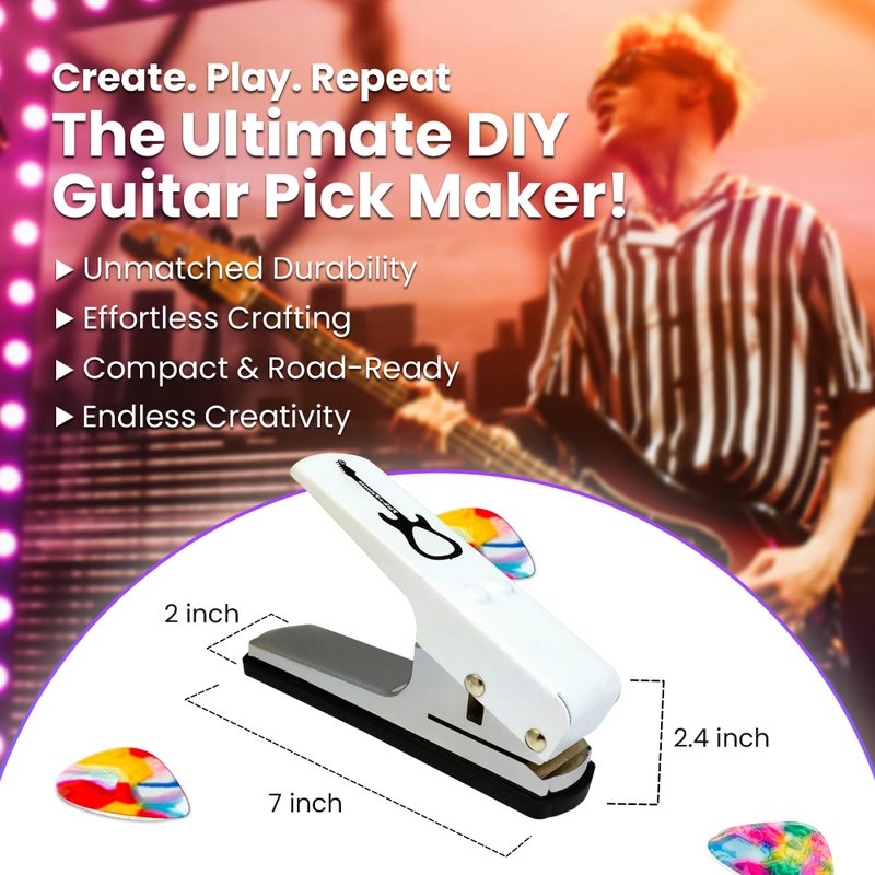 Pick-a-Palooza DIY Guitar Picks Punch Mega Pack - Custom Pick Maker for Musicians - Features Leather Key Chain Holder, Pick Strips with Artwork & File - Unique Gifts for Men & Women - White Punch - Image 3
